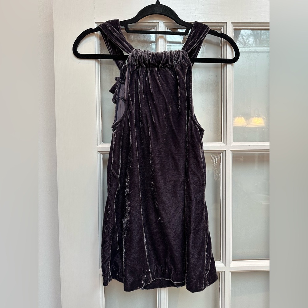 Sundance Crushed Velvet Sleeveless Halter Ruffle Metallic Purple Top Size XS - Picture 4 of 9